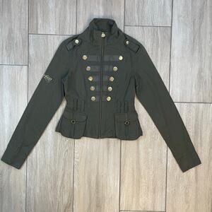 House of Deréon Military Style Jacket Womens Small Army Green Zip Front Buttons
